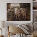 August Grove® Two Cows in the Stable - Unframed Painting on Wood in Brown/Green/Orange | 12 H x 20 W x 1 D in | Wayfair