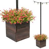 Union Rustic Ilerioluwa Wooden Planter Box w/ String Light Pole Insert Wood in White | 14 H x 14 W x 14 D in | Wayfair