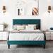 Lark Manor™ Aleiny Velvet Bed w/ Adjustable Headboard Upholstered/Velvet in Blue/Black | 49.2 H x 56 W x 76.4 D in | Wayfair