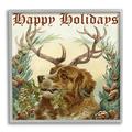 Stupell Industries Dog Wearing Antlers Seasonal Holiday Botanicals Graphic Art Gray Framed Art Print Wall Art Design by Alicia Longley