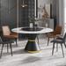 59” Modern Round Marble Dining Table with Black Table Turntable, Slate Stone Top and Matel Pedestal