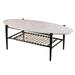HomeRoots 52" Black and White Metal and Faux Marble Boho Rope Oval Coffee Table - 17.25" H x 52" W x 22" D