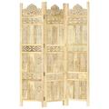 Anself Hand Carved 3-Panel Room Divider Freestanding Room Partition Panel Folding Screen Mango Wood for Bedroom Bathroom Living Room Dining Room Home Furniture 47.2 x 65 Inches (W x H)