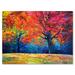 Designart Abstract Vibrant Red Tree In Autumn Landscape Traditional Canvas Wall Art Print