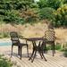 Anself 3 Piece Bistro Set Cast Aluminum Bronze Coffee Table and 2 Chairs Bar Set for Garden Lawn Courtyard Terrace