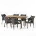 GDF Studio Jay Outdoor Acacia Wood and Wicker 7 Piece Dining Set Teak and Multibrown