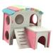 Double Layer Hamster House Bed Cage Climb Toys Small Pets Slide Bed Cute Wooden Sleeping House for Guinea- Castle Pink