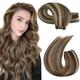 Moresoo Weft Hair Extensions Human Hair Sew in Double Weft Hair Extensions Dark Brown with Caramel Blonde Human Hair Weft Extensions 24 Inch 100g/Pack #P4/27