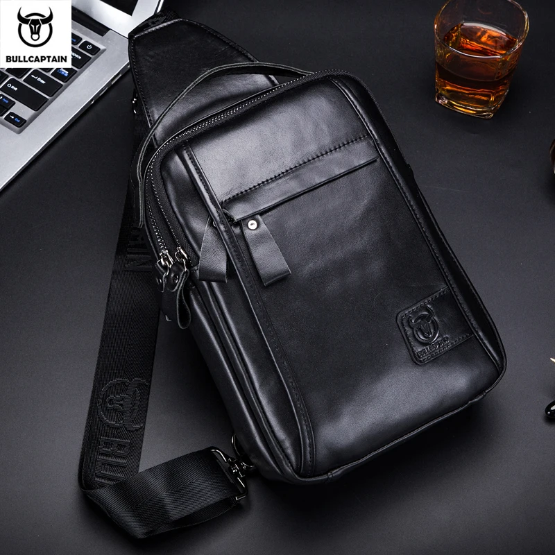 BULLCAPTAIN-Sac de poitrine en cuir véritable pour homme, sac à bandoulière multifonction, peut accueillir 7.9 