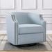 30.5"W Linen Swivel Barrel Chair, Sky Blue