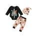 Calsunbaby 3Pcs Kids Baby Girl Halloween Outfits Set Long Sleeve Skeleton Romper Pants Headband Clothes Set Black 3-6 Months