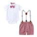 2022 New Baby Girls Boys Clothing Set Baby Boys Cotton Summer Gentlemen Outfits Short Sleeve Bowtie Romper Suspender Shorts Outfits Clothes Suit Set