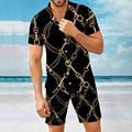 Men 2 Piece Outfit Luxury Casual Button Down Short Sleeve Shirts Shorts Matching Hawaiian Outfits Suits