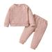 Kucnuzki 9 Months Baby Girl Fall-Winter Outfits Pants Sets 12 Months Long Sleeve Solid Color Plaid Twist Patter Sweatshirt Tops Elastic Pants 2PCS Set Pink