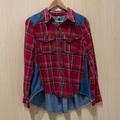 Free People Tops | Free People Women’s Button Up Flannel/Denim High-Low Top | Color: Blue/Red | Size: S