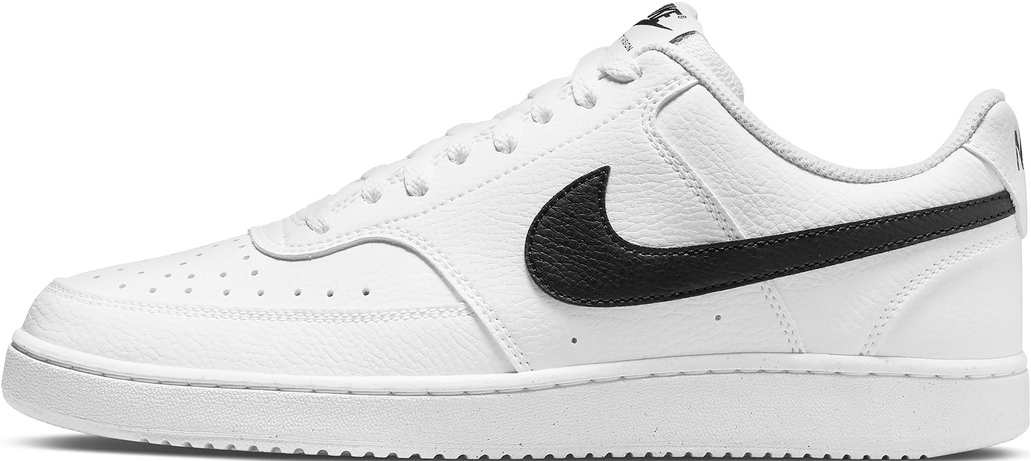 Sneaker NIKE SPORTSWEAR "COURT VISION LOW NEXT NATURE", Damen, Gr. 44, schwarz-weiß (weiß, schwarz, weiß), Leder, Synthetik, Textil, Schuhe Sneaker, inspiriert vom Design des Nike Air Force