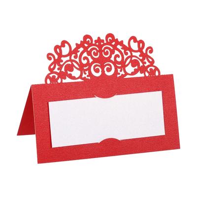 Table Name Place Cards,25Pcs Favor Decor Hollow Lace Design Seat Blank Card, Red