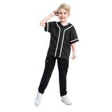 Toptie Boys Baseball Jersey Kids Button Down Jersey T Shirt Softball-Black White-12 months