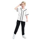 Toptie Boys Baseball Jersey Kids Button Down Jersey T Shirt Softball-white black-2T