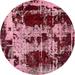 Ahgly Company Machine Washable Indoor Round Abstract Red Wine or Wine Red Area Rugs 3 Round