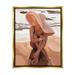 Stupell Industries Woman Sitting Enjoying Ocean Shore Summer Beach Graphic Art Metallic Gold Floating Framed Canvas Print Wall Art Design by Amelia Noyes