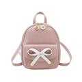 Casual Bowknot Backpack PU Leather Storage Bag Travel Pouch Large Capacity Lightweight Rucksack for Phone Purse Makeup Pink