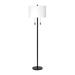 Floor Lamp with Drum Shade and Pull Chain White and Black- Saltoro Sherpi