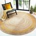 Handwoven Jute Area Rug Natural Beige Color Yellow Line Hand Braided Round Rugs for Bedroom Kitchen Living Room Farmhouse Rugs for Living-7x7 Square Feet (84x84 Inch)