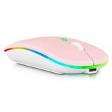 2.4GHz & Bluetooth Mouse Rechargeable Wireless Mouse for vivo Y53s Bluetooth Wireless Mouse for Laptop / PC / Mac / Computer / Tablet / Android RGB LED Baby Pink