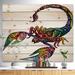 Bungalow Rose Cheerful Scorpion - Traditional Wood Wall Art Decor - Natural Pine Wood in Blue/Brown/Green | 8 H x 12 W x 1 D in | Wayfair