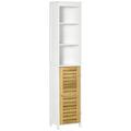 Latitude Run® Tall Bathroom Storage Cabinet, Free Standing Bathroom Cabinet Slim Side Organizer W/3-Tier Open Shelf, Bamboo Door | Wayfair