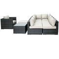 9 Pieces Patio Recliner Sofa Set Aluminum Frame Full Assembled Outdoor Sectional Rattan Sofa Set All Weather Mix Brown Wicker Conversation Set with Beige Cushions and Throw Pillows