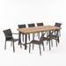 GDF Studio Horton Outdoor Acacia Wood and Wicker 9 Piece Dining Set Multibrown Beige and Teak