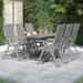 Anself 7 Piece Outdoor Dining Set Gray Acacia Wood Extendable Table and Backrest Adjustable 6 Garden Chairs for Patio Lawn Courtyard Terrace