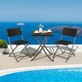 Costway 3PCS Patio Folding Rattan Bistro Set Chairs Backrest Table Garden Deck Black