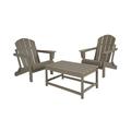 WO 3-Piece Bistro Set Outdoor Patio Adirondack Chair with Coffee Table Weathered Wood