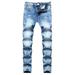 Bigersell Solid Blue Pant for Women Full Length Pants Men s Tight-fitting Straight Hip-hop Stretch Motorcycle Denim Trousers Ladies Misses Classic Fit Pant