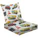 2-Piece Deep Seating Cushion Set Seamless colorful toy Trucks Cars Road Signs Red tractor Excavator Outdoor Chair Solid Rectangle Patio Cushion Set