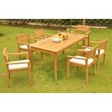 Teak Dining Set:6 Seater 7 Pc - 71 Rectangle Table and 6 Stacking Montana Arm Chairs Outdoor Patio Grade-A Teak Wood WholesaleTeak #WMDSMTf