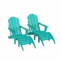 WestinTrends Malibu Outdoor Lounge Chair Set 4-Pieces Adirondack Chair Set of 2 with Ottoman All Weather Poly Lumber Patio Lawn Folding Chair for Outside Pool Beach Turquoise