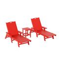 WestinTrends Malibu Double Chaise Lounge with Side Table All Weather Poly Lumber Outdoor Chaise Lounge Chairs with 5 Posistions Backrest Red