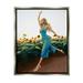 Stupell Industries Woman Running Through Rural Sunflower Meadow Field Painting Luster Gray Floating Framed Canvas Print Wall Art Design by Ziwei Li