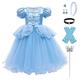 Kids Girls Cinderella Dress With Accessories Puff Sleeve Elegant Flower Princess Dress Christmas Halloween Cosplay Fairy Dress Outfits Masquerade Birthday Party Fancy Dress Up Costumes Clothes