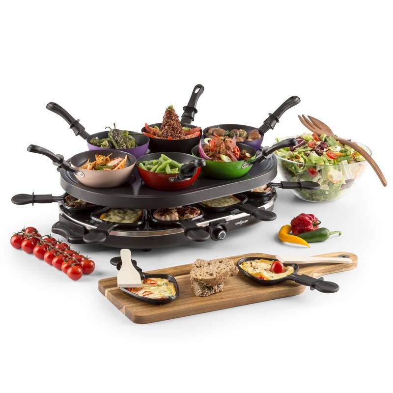 OneConcept Woklette Tischgrill Raclette Wokset 1200 W 8 Personen Antihaft Schwarz Image