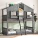Twin over Twin House Bunk Bed with Roof, Window, Window Box, Door designs, with Safety Guardrails and Ladder