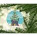 The Holiday Aisle® Korat #3 Cat Merry Christmas Ornament Ceramic/Porcelain in Blue/Gray/Green | 2.8 H x 2.8 W x 0.15 D in | Wayfair