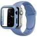 For Apple iWatch 38 2in1 Waterproof Skin-friendly Soft Silicone Screen Protector Bumper Case and Hoop Design Replacement Band Blue