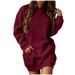 Dresses for Women 2023 Women Hoodies Dress Casual Long Sleeve Oversized Lightweight Mini Solid Color Pullover Sweatshirts Dress with Pockets