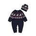 xingqing 0-18 Months Christmas Newborn Baby Boy Girl Sweater Romper Snowflake Elk Print Long Sleeves Onesie Jumpsuit Hat Xmas Clothes Royal Blue 12-18 Months