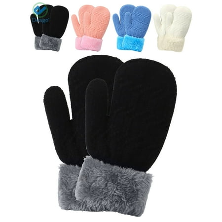 Deago 2 Pairs Toddler Winter Mittens Gloves Baby Boys Girls Warm Gloves Infant Thicken Knit Mittens Kids (Black)